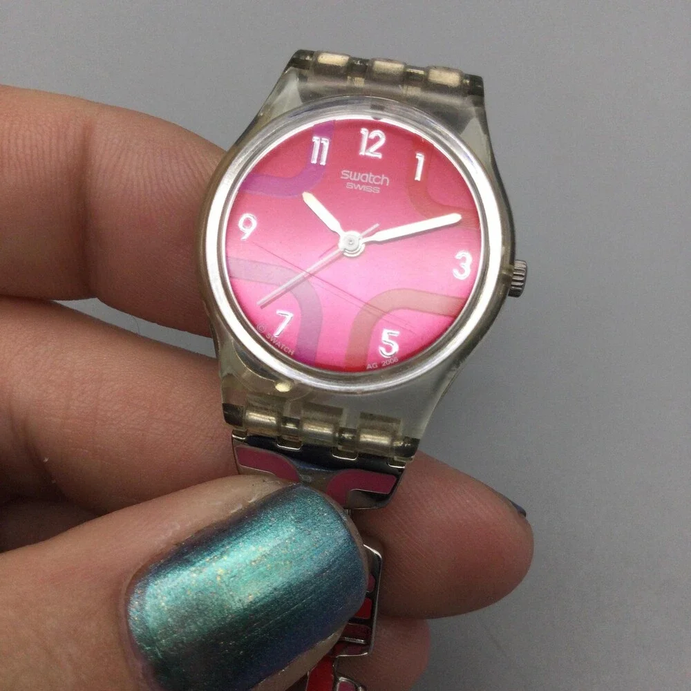 Swatch Candle Dinner Womens Watch 25mm Pink Dial Stainless Enamel New Battery 6